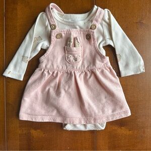 Pink Bunny Pocket Corduroy Overall Dress with Cream Bodysuit - Carters